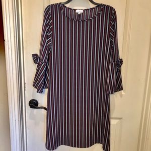 Navy, burgundy and white pin stripped dress